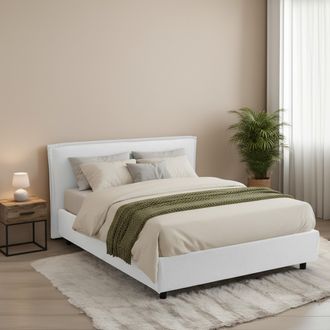 Dmora Cama Matrimonial Brunate, Cama Matrimonial Con Colch&oacute;n Incluido, Desenfundable Made In Italy, Con Almacenamiento, Blanco