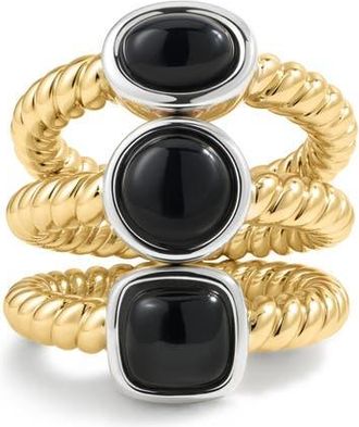 Luv AJ The Midnight Mesa Black Agate Set of 3 Rings in Gold at Nordstrom, Size 7
