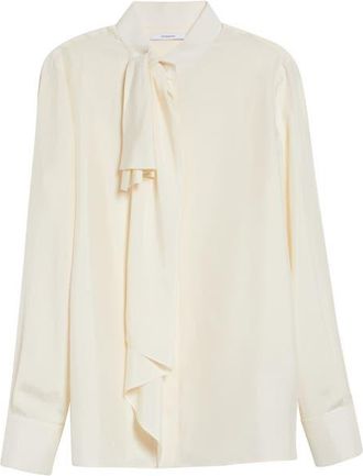 Givenchy Draped Bow Silk Button-Up Shirt in Ecru at Nordstrom, Size 8 Us