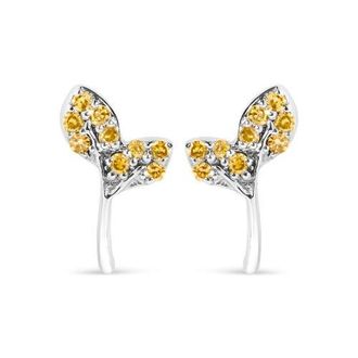 House of Brilliance 925 Sterling Silver 1/16ct TDW Yellow Treated Diamond Leaf Earrings at Nordstrom