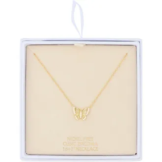 Nordstrom Rack Cubic Zirconia Fluted Butterfly Pendant Necklace in Clear- Gold at Nordstrom Rack