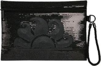 Sundek Clutch met Pailletten en Zijhandvat van Touw - Dames - Clutches - Zwart - ONE Size - Pailletten - Tassen