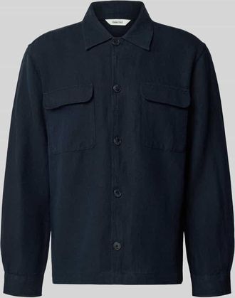 Selected Relaxed Fit Hemdjacke aus Leinen-Baumwoll-Mix Modell LEROY in Dunkelblau, Gr&ouml;&szlig;e XXL