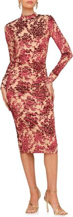 Avec Les Filles Mock Neck Long Sleeve Burnout Velvet Cocktail Dress in Burgundy at Nordstrom, Size 12