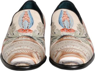 Dolce & Gabbana Mens White Floral Vase Slip On Dress Loafers Shoes Leather
