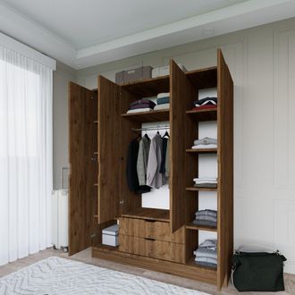 Dmora Guardaroba Grande Paterno, Armadio Camera Da Letto Appendiabiti, 9 Ripiani, 2 Cassetti, 140x182h Cm Marrone Noce