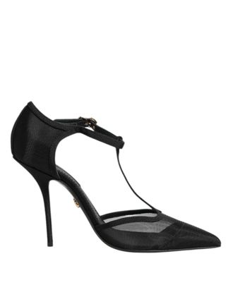 Dolce & Gabbana Black Mesh T-strap Stiletto High Heels Womens Shoes