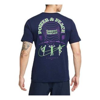 Nike Dri-FIT Alphabet Funny Pattern Printing Sports Training Short Sleeve Black Blue DM5681-498