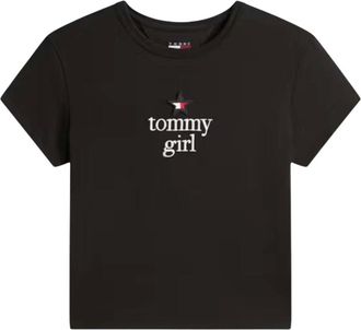 Tommy Jeans Tops, Dames, Zwart, XS, Katoen, Girl Star Logo T-Shirt