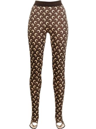 Marine Serre Fuseaux crescent moon-print stirrup leggings - Brown