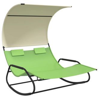 vidaXL Vidaxl - Tumbona Mecedora Doble Con Toldo Verde Y Crema