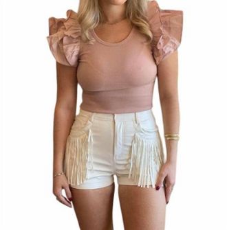 Line & Dot Faux Leather Short In Bone