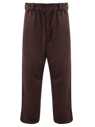 Yohji Yamamoto Bordeaux Embroidered Logo Stretch Velvet Pants