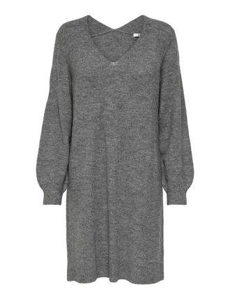Jacqueline de Yong JACQUELINE de YONG JDY Womens Long Sleeve Knit Dress Regular Fit Mid-Length Sweater V-Neck Top Knee-Length JDYELANORA, Colours:Dark Grey, Size:M