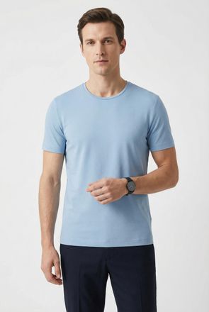 Olymp Rundhalsshirt OLYMP, Herren, Gr. XXL, bleu, Jersey, Obermaterial: 95% Leinen, 5% Elasthan, unifarben, regular fit h&uuml;ftbedeckend, Rundhals, Shirts Rund