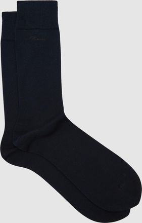 Reiss Navy Cotton-blend Script-logo Socks, S & M