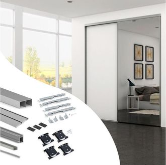 Emuca Emuca - Kit De Herrajes Para Armario De 2 Puertas Correderas Y Cierre Suave Placard 74, Modelo Tirador Sharp, Espesor 19mm, Tableros No Incluidos, Ano