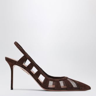 Aquazzura D&eacute;collet&eacute; Slingback Screen in suede Espresso