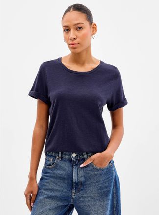 Contemporaine Womens Cuffed-sleeve organic cotton T-shirt