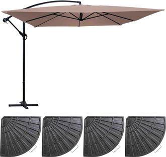 Oviala Sombrilla colgante inclinable (3 x 3 m) y 4 losas lastradas topo