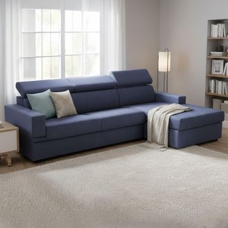 Dmora Sofa Cama Alceste, Sof&aacute; De Esquina, 100% Made In Italy, Sof&aacute; Con Apertura Giratoria, Con Pen&iacute;nsula De Contenedores A La Derecha, Con Reposabrazos Delg