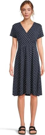 L.L.Bean L. L.Bean Summer Dress Navy Polka Dot Knit Ruffle Hem A-Line GBO2250