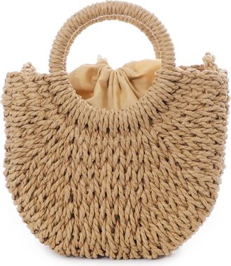 Adornia Natural Basket Arc Handle Bag with Shoulder Strap