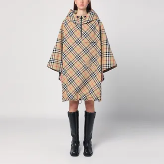 Burberry Poncho con cappuccio motivo Check