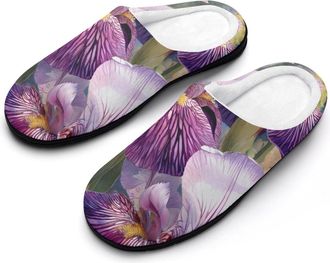 Generic Purple Irises Flower Slippers Men Winter Warm Cotton Anti-Slip Indoor Slip-Ons House Shoes