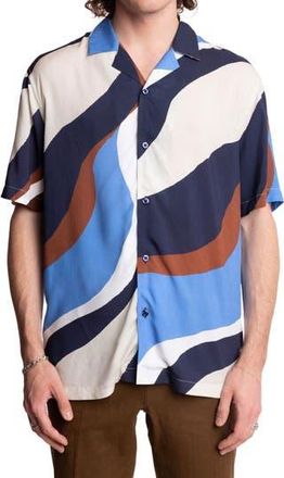 Paisley & Gray Camp Shirt in Blue Brown White Swirls at Nordstrom Rack, Size Xx-Large