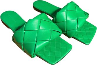 Bottega Veneta Green Leather Slides Size 38.5