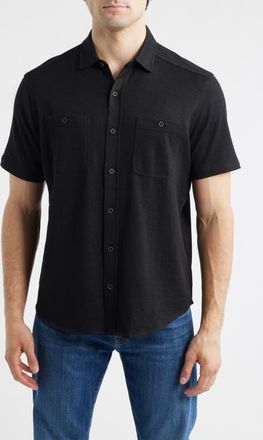 Johnston & Murphy Riley Knit Short Sleeve Button-Up Shirt in Black at Nordstrom, Size Xxx-Large