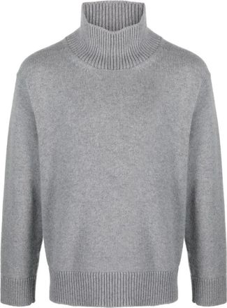 Laneus Grijze Wollen Blend Rolkraag Coltrui - Heren - Coltruien - Grijs - M - Wol - Truien & Vesten