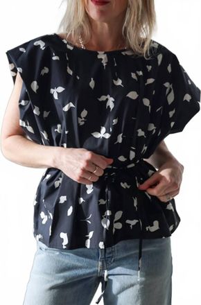 Alysi Printed Cotton Tie Waist Top In Black