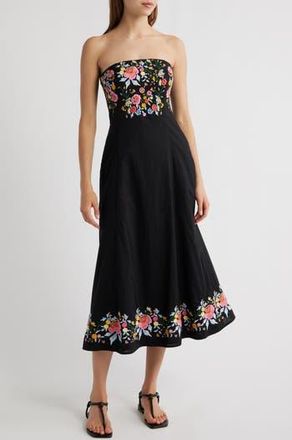Nobody's Child Alpha Embroidered Strapless Midi Dress in Black at Nordstrom Rack, Size 14