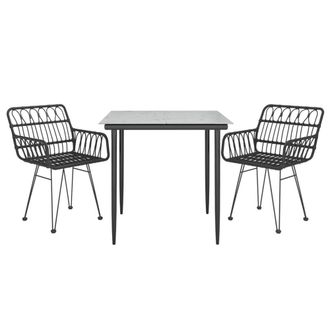Berkfield Home Beautiful 3 Piece Garden Dining Set Black Poly Rattan