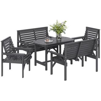 OUTSUNNY 5PC Patio Dining Set Wooden Table and Chairs w/ Umbrella Hole Grey | TJ Hughes