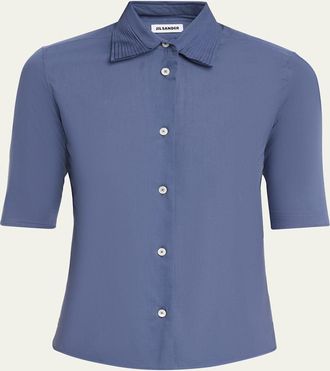 Jil Sander Layered Collar Short-Sleeve Cotton Button-Down Shirt