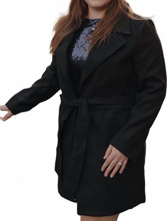 Love Tree Holly Belted Blazer Coat In Black