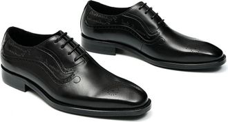 Generic Mens Lace Up Vintage Brogue Shoes Pointed Toe Faux Leather Oxfords Low Block Heel Wedding Dress Shoes,Black,5.5 UK