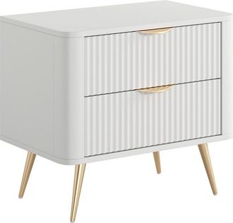 Vente-Unique Mesita de noche - 2 cajones - Blanco y dorado - ELONARIA de Pascal Morabito