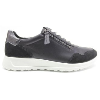 Ecco Ecco Flexure Runner 292453 Full Grain Leather Womens Low Top Trainers - Black Black Silver Heavy - Size:UK 5-5.5