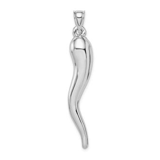 Diamond2Deal 14k White Gold Hollow 3-D Italian Horn Pendant