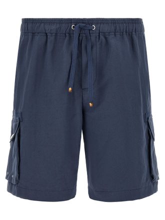 Brunello Cucinelli Blue Linen Bermuda Mens Shorts