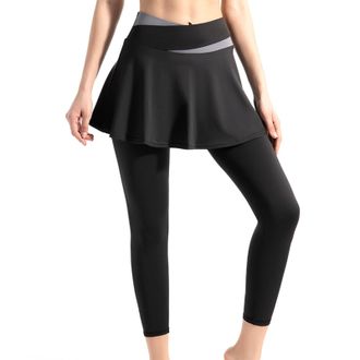 Generic 2025 Womens Yoga Tennis Skirt Leggings High Waist 2 in 1 Pants Tennis Clothing Sportswear (Black, S)