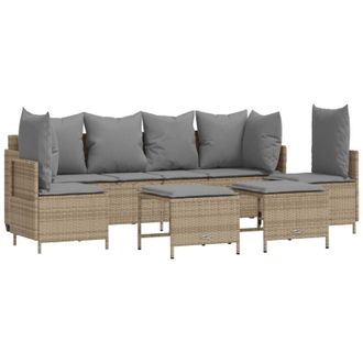 vidaXL Juego De Sof&aacute;s Jard&iacute;n Con Cojines 5 Pzas Rat&aacute;n Sint&eacute;tico Beige Vidaxl