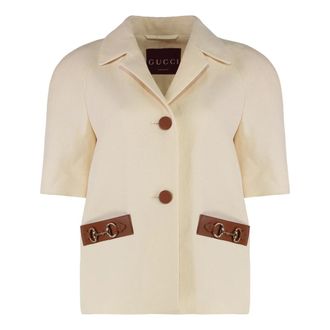 Gucci Jassen, Dames, Beige, M, Linnen, Linnen Jas met Paardrijbit Details