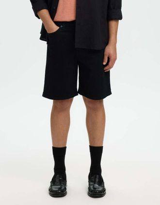 Selected Pantaloncini di jeans neri-Nero