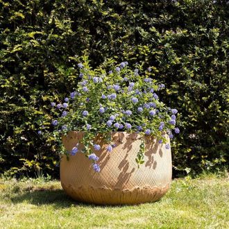 PRIMROSE Round Textured Fibrecotta Planter In Mustard Yellow 55cm