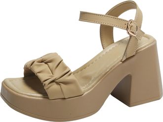 Generic Women Summer Fashion Platform Chunky Sole Strap Buckle Sandals for Beach Outing and Casual Wear (Khaki, 5.5)